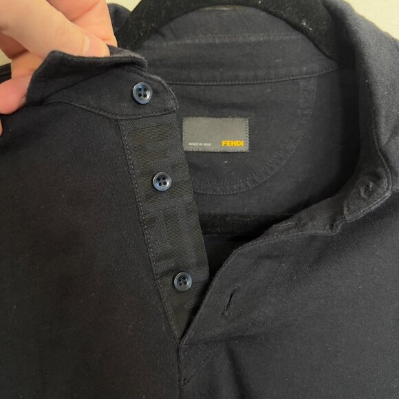 Men's Fendi Long Sleve Polo With Logo Size 48 Color Navy Blue - Picture 2 of 4